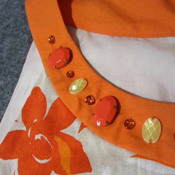 Jessica Howard Linen Shift Dress 16W Orange Floral Halter Beaded Y2k Tropical - Picture 6 of 9
